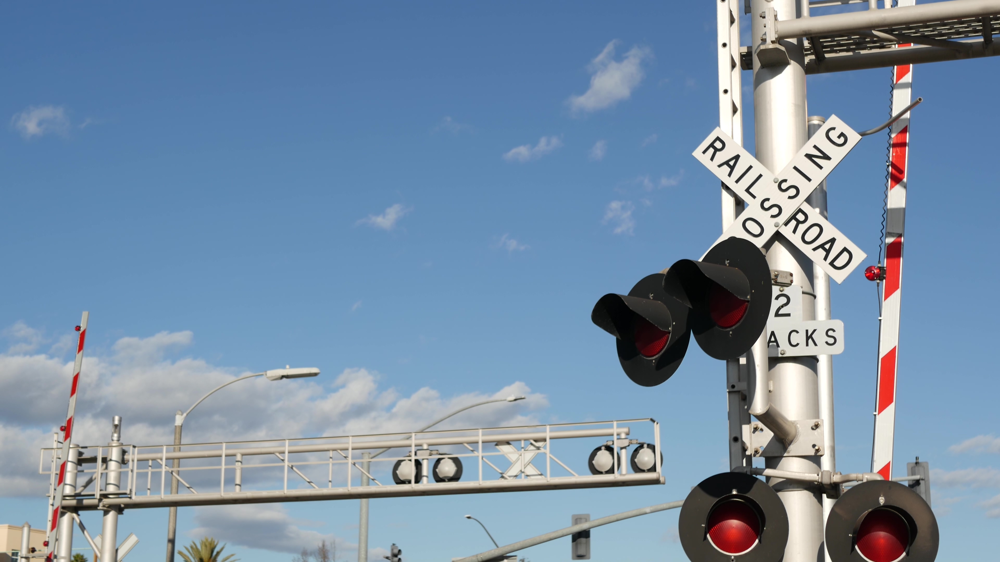 Railroad crossing lights and sign