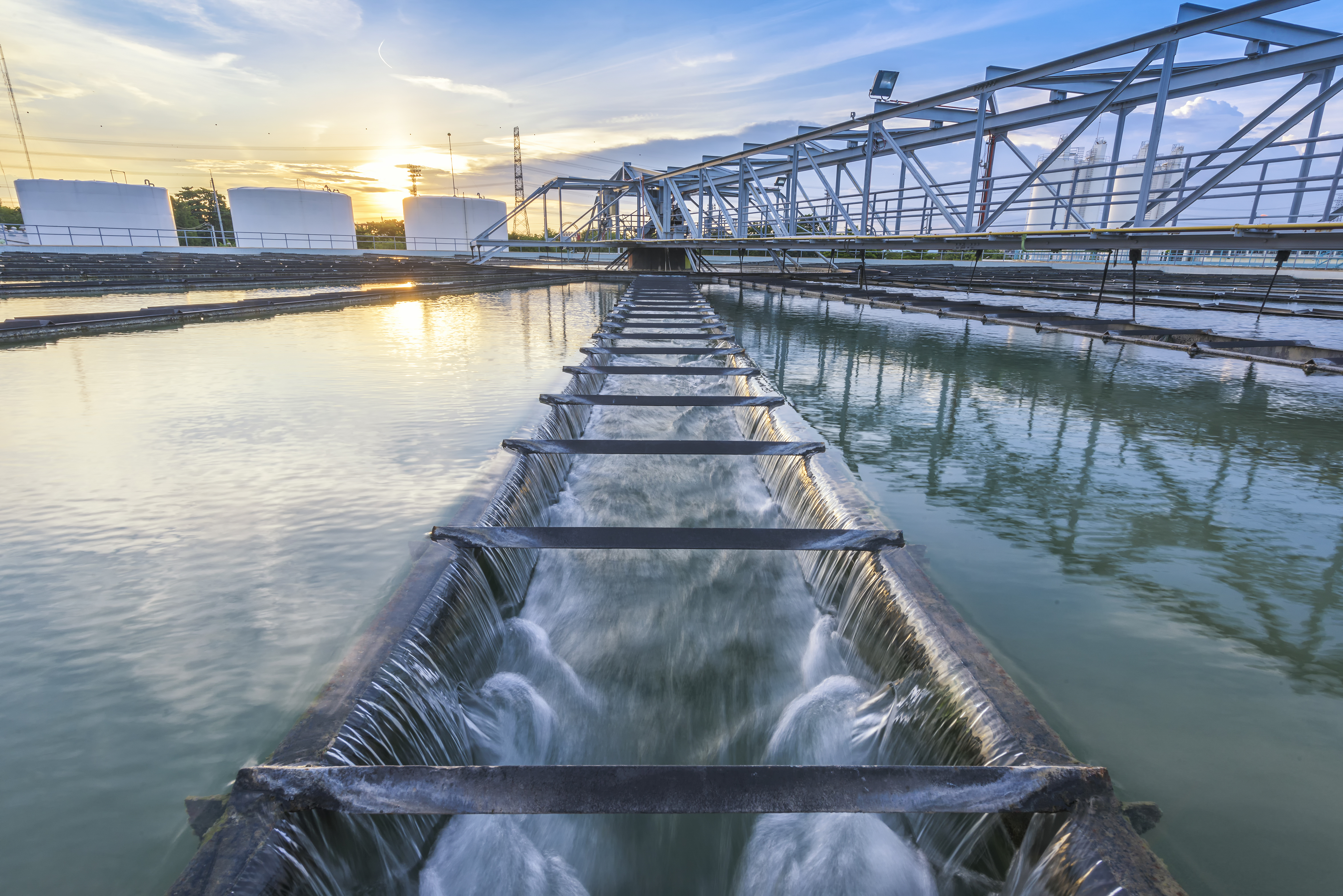 Water treatment plant at sunset